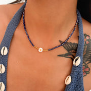 Boho Blue Beaded Daisy Necklace