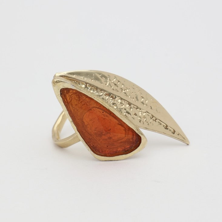 Velia Brass Ring with Aqua & Brown Resin