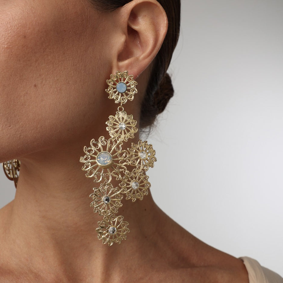 Triana Brass Earrings with Sapphire Light Opal Crystal