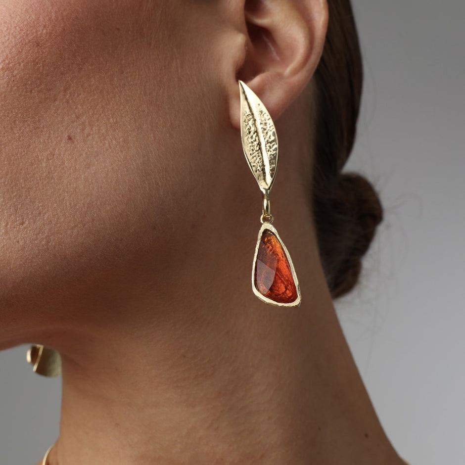 Evo Brass Earrings with Aqua & Brown Resin