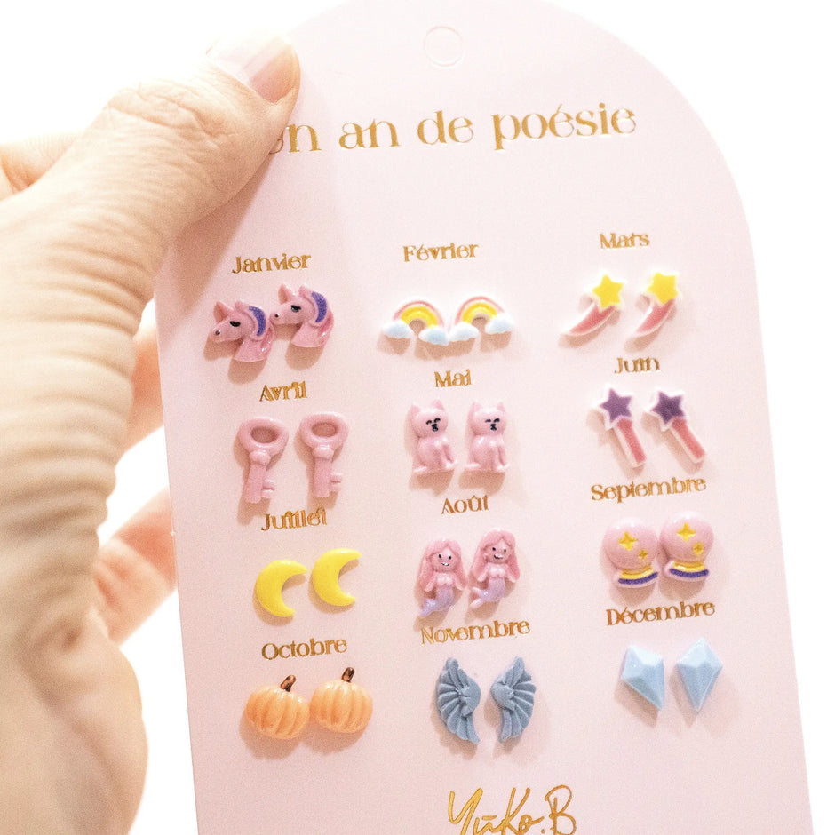 Yuko-B Kids Stud Earrings Set – “Feerie” Ceramic Collection (12 Pairs)