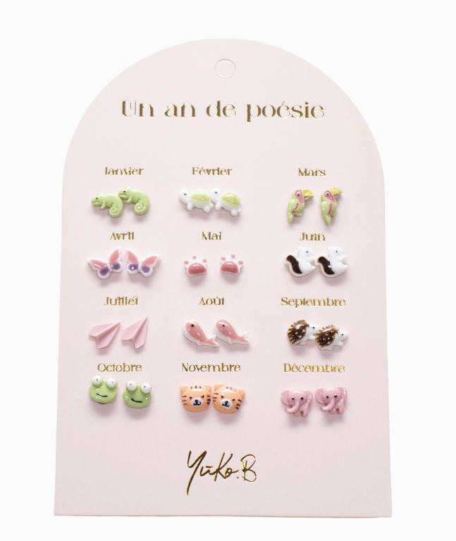 Yuko-B Kids Stud Earrings Set – “June” Ceramic Collection (12 Pairs)