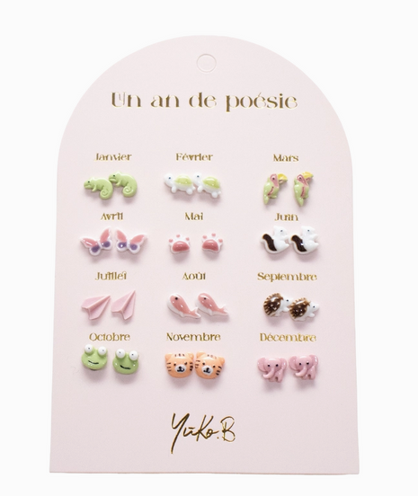 Yuko-B Kids Stud Earrings Set – “June” Ceramic Collection (12 Pairs)