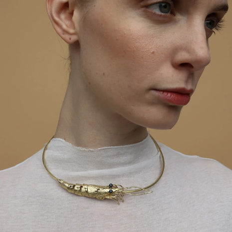 Shrimp Sculptural Bronze Necklace