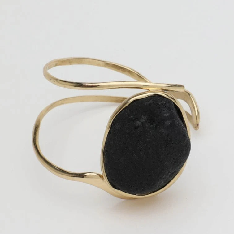 Bronze Cuff Bracelet with Black Resin Stone