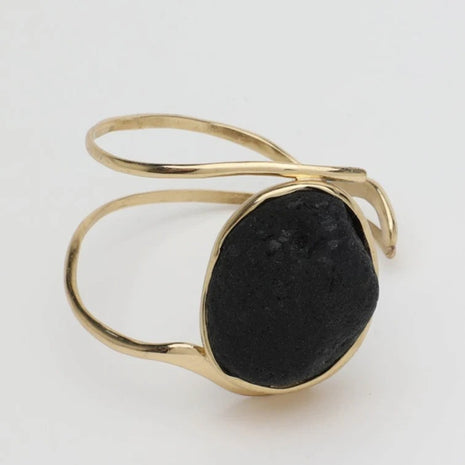 Bronze Cuff Bracelet with Black Resin Stone