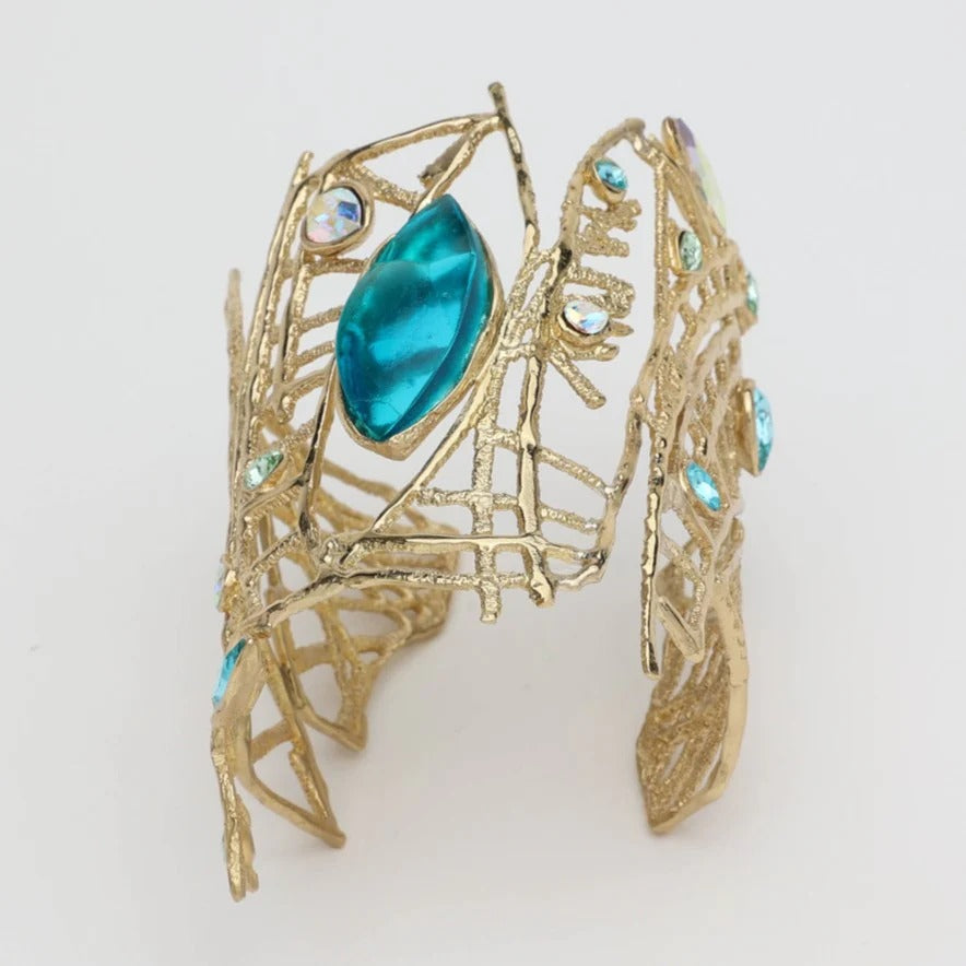 Bronze Cuff Bracelet with Blue Resin Accents