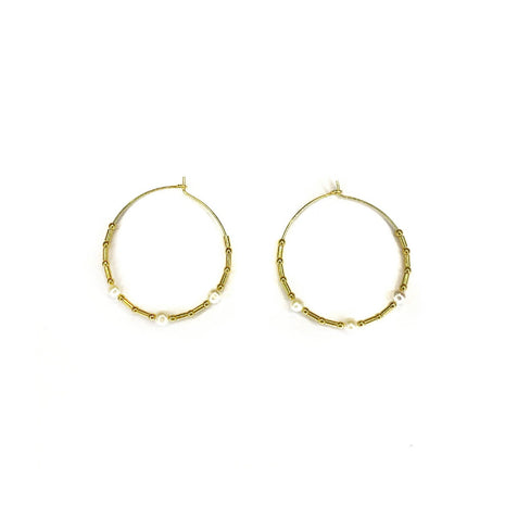 Sterling Silver Hoop Earrings with Freshwater Pearl Accents