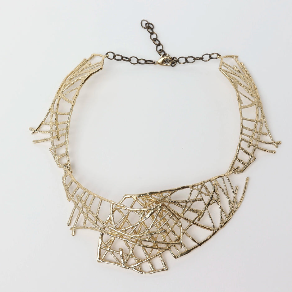 Sculptural brass necklace handcrafted in Greece – layer design