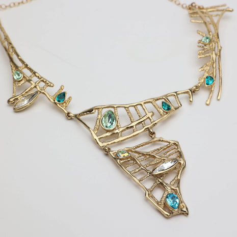 Bead Long Bronze Necklace with Multicolor Glass Crystals