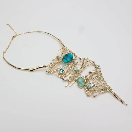 Showstopper Sculptural Branch Necklace with Aqua Resin