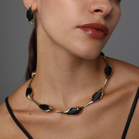 Cocoon Bronze Necklace with Black Resin