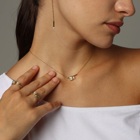 Bronze Bar Necklace with Natural Pearl