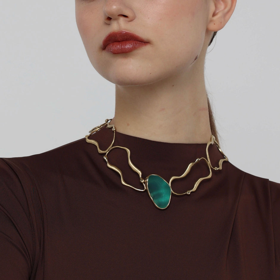 Oceantear Necklace – Bronze & Marine Resin Statement Collar
