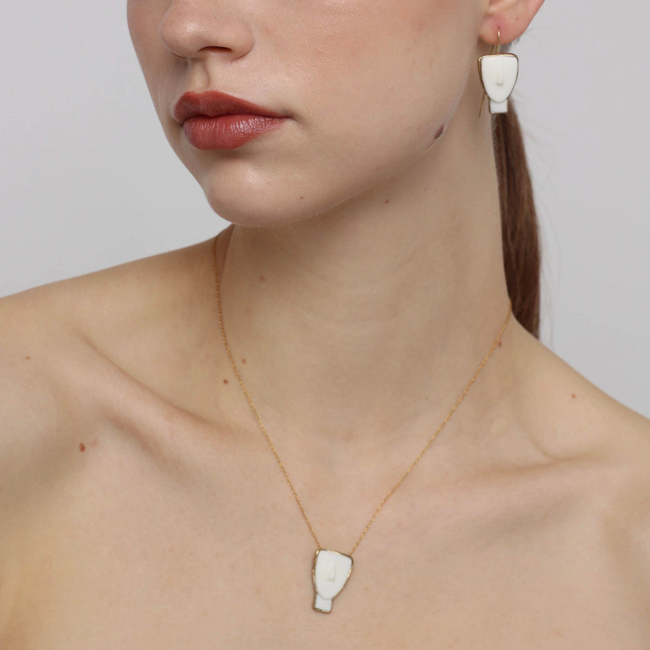 Bronze Face Pendant Necklace with Resin