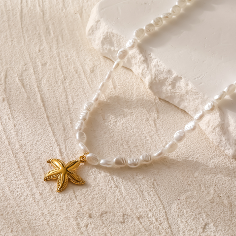 Gold Starfish Necklace with Imitation Pearls