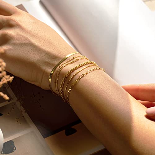 Set of 6 or 5 Adjustable Gold-Plated Chain Bracelets