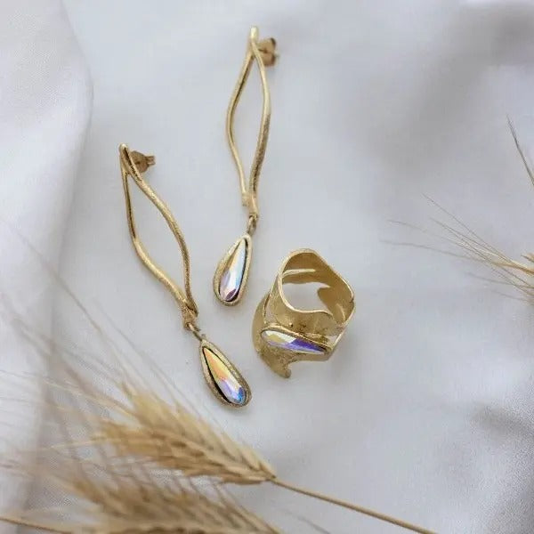 Bronze Statement Ring with Aurora Borealis Crystal