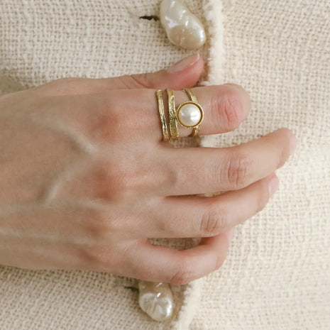 Bronze Wide Band Ring with Pearl