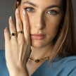 Bronze Chain-Style Ring with Cushion-Cut Crystal