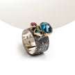 Enotia oxidized silver and 18 K gold ring with blue topaz and tourmalines – handmade in Greece