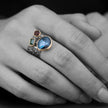 Oxidized Silver Ring with 18K Gold Accents and Blue Topaz & Tourmalines