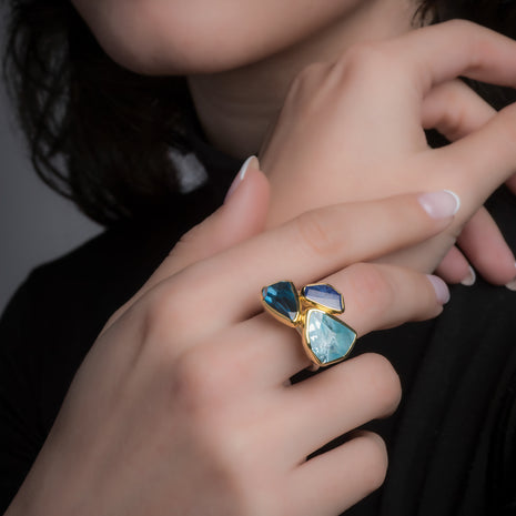 Silver Ring with 18K Gold Bezel and Multi-Gemstones