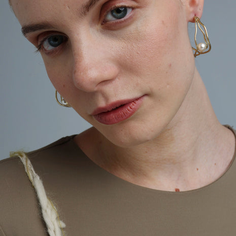 Luna Hoop Earrings – Handmade Bronze with Pearl