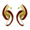 Flowing Bronze Earrings with Red Enamel – Sculptural Design