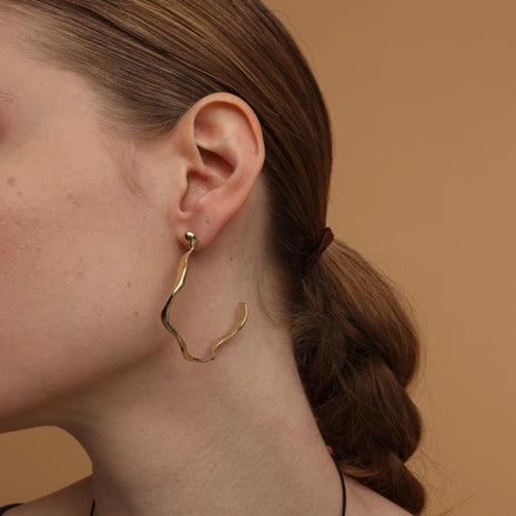 Air Hoop Sculptural Gold-Finish Earrings