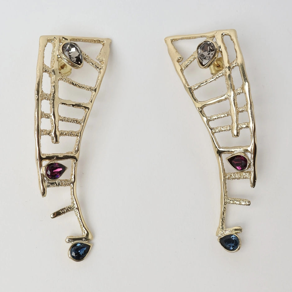 Bead Earrings – Bronze with Multicolor Crystals