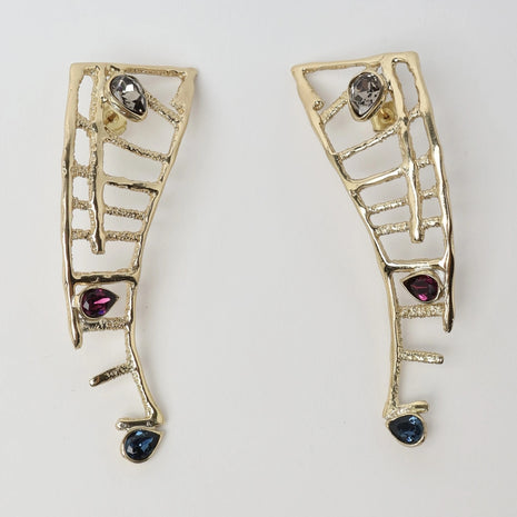 Bead Earrings – Bronze with Multicolor Crystals