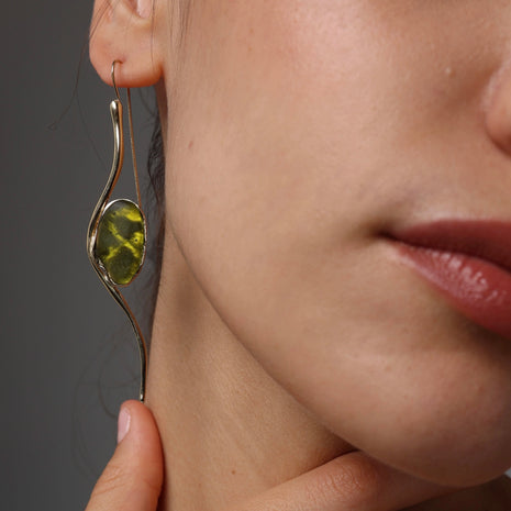 Bronze Long Earrings with Cocoon Resin Detail