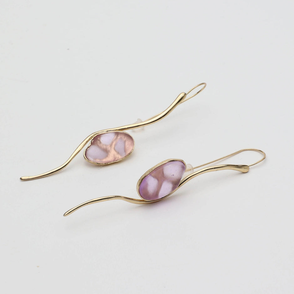 Bronze Long Earrings with Cocoon Resin Detail
