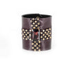 THE DARK Atelier garnet-toned crystal leather cuff with beaded cross motif in deep plum