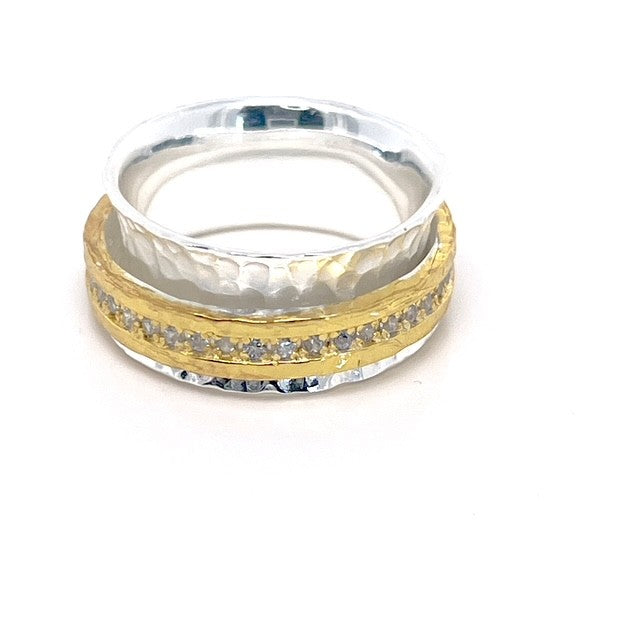 Sterling Silver Spinner Ring with Gold Band and Zircon