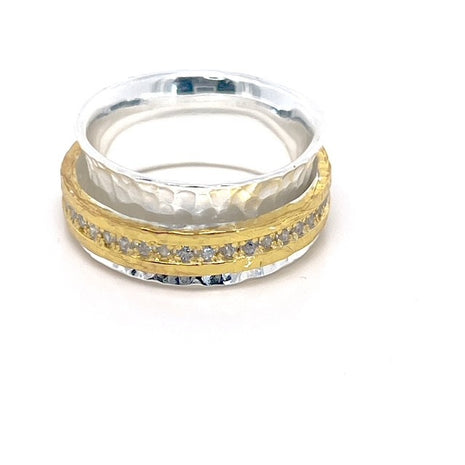 Sterling Silver Spinner Ring with Gold Band and Zircon