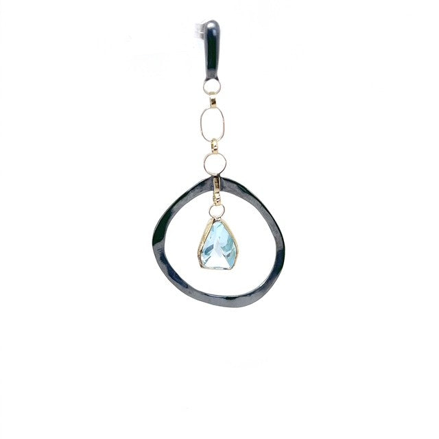 Sculptural Gold & Silver Earrings with Aquamarine Gemstone