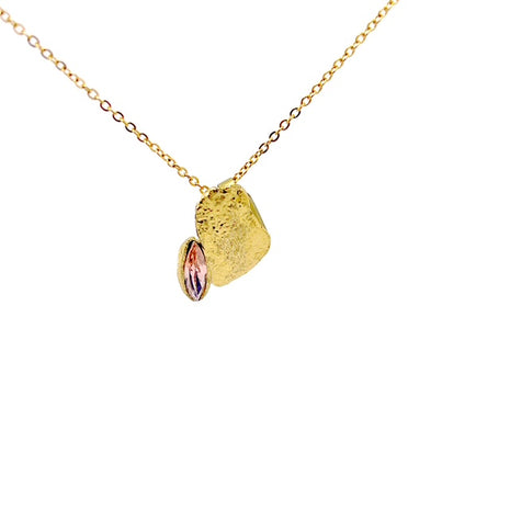 “Handmade bronze textured pendant with marquise pink crystal – ENOTIA”