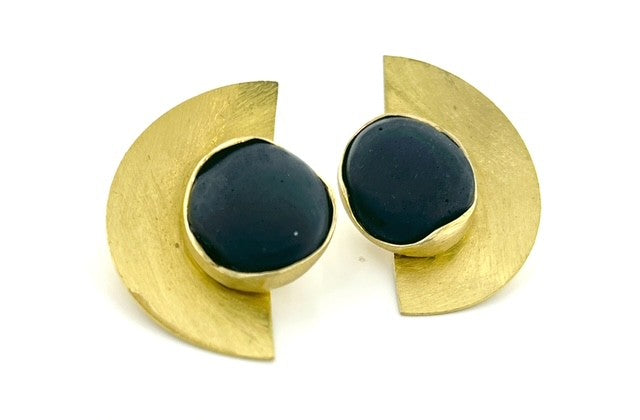 Bronze Stud Earrings with Black Resin