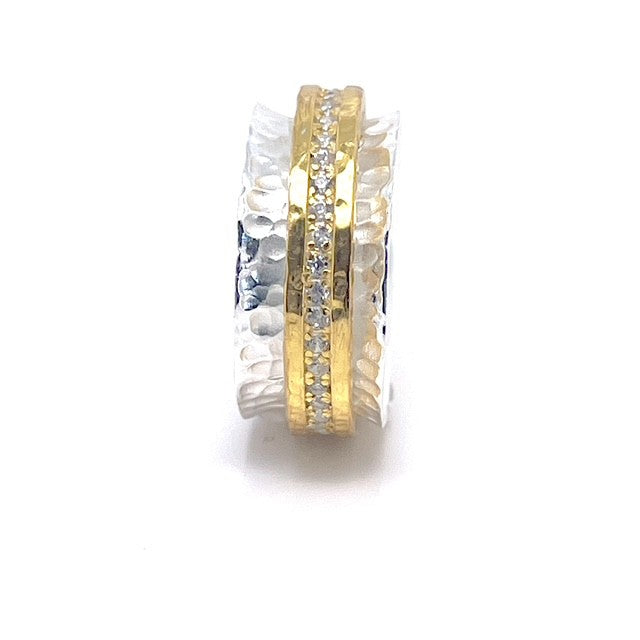 Sterling Silver Spinner Ring with Gold Band and Zircon