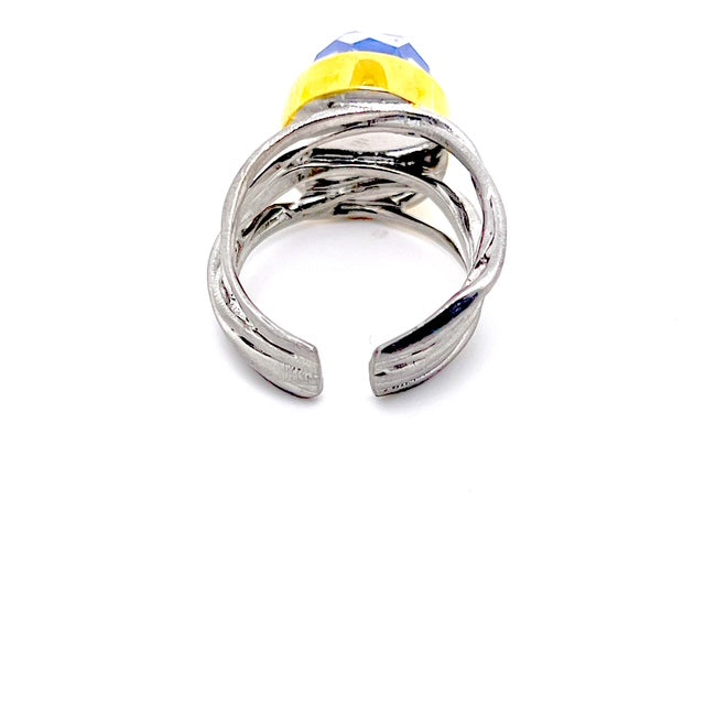 Sterling Silver Ring with Blue Agate and Gold-Plated Bezel