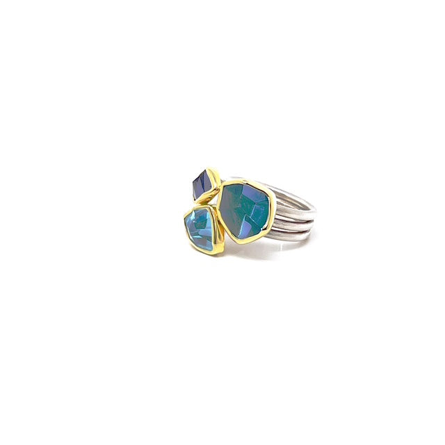 Silver Ring with 18K Gold Bezel and Multi-Gemstones