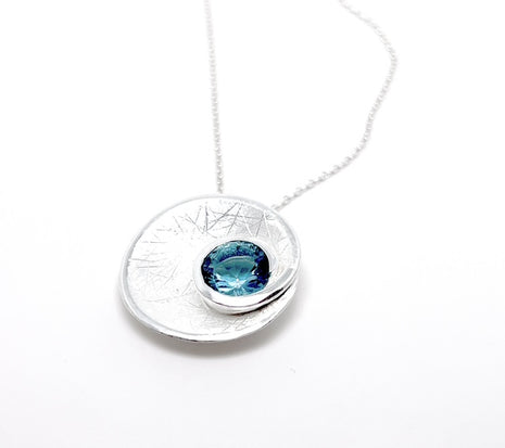Sterling Silver Drop Pendant Necklace with Swiss Blue Topaz