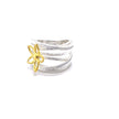 925 Sterling Silver Floral Statement Ring with Gold-Plated Bloom