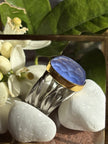 Sterling Silver Ring with Blue Agate and Gold-Plated Bezel